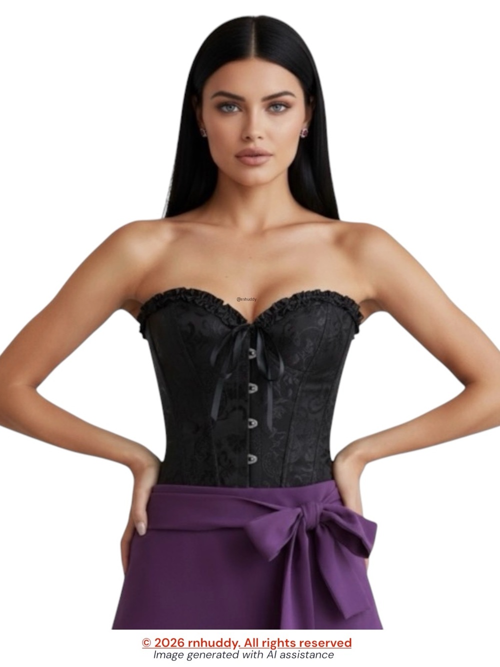 Women’s S black brocade ruffle trim bustier corset top